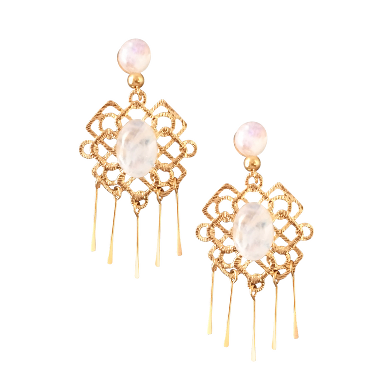 Halcyon & Hadley Mulan Moonstone Statement Earrings - Women's Earrings - Women's Jewelry - Unique Earrings - Statement Earrings