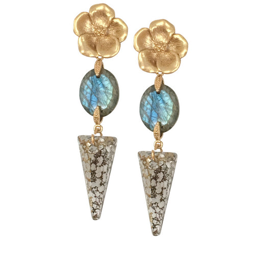 Halcyon & Hadley Blossom Statement Earrings in Labradorite & Gold - Women's Earrings - Women's Jewelry - Unique Earrings - Statement Earrings