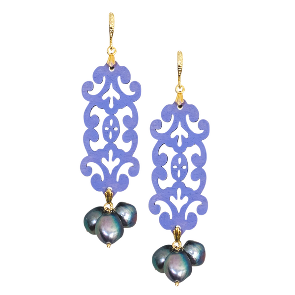Halcyon & Hadley Imperial Ultra Violet Statement Earrings with Peacock Pearls - Women's Earrings - Women's Jewelry - Unique Earrings - Statement Earrings