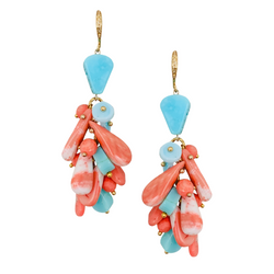 Halcyon & Hadley Endless Summer Statement Earrings with Peruvian Blue Opal and Bamboo Coral - Women's Earrings - Women's Jewelry - Unique Earrings - Statement Earrings