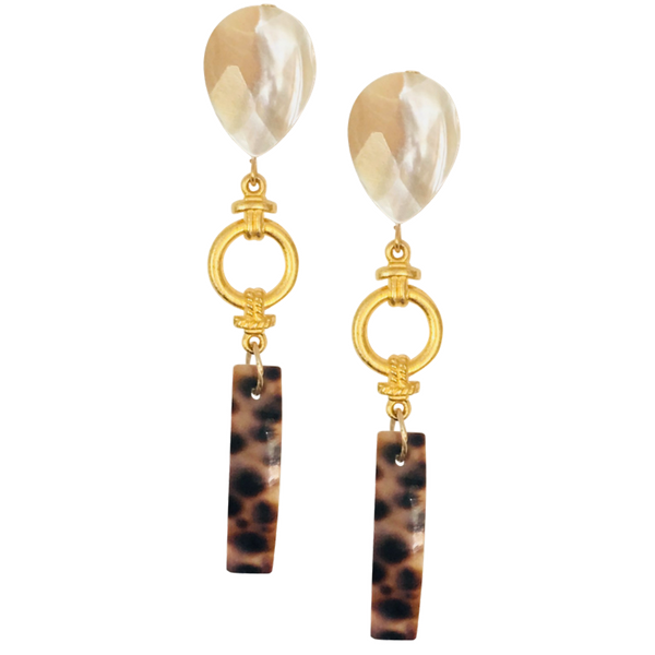 Halcyon & Hadley Nauti Girl Mother of Pearl and Tiger Cowrie Shell Statement Earrings - Women's Earrings - Women's Jewelry - Unique Earrings - Statement Earrings