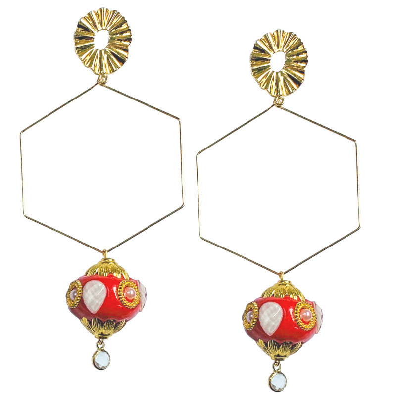 Halcyon & Hadley Ubud Hexagon Earrings - Women's Earrings - Women's Jewelry - Unique Earrings - Statement Earrings