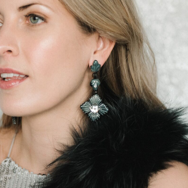 Halcyon & Hadley Ivy Statement Earrings in Marbled Grey & Silver - Women's Earrings - Women's Jewelry - Unique Earrings - Statement Earrings