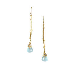 Halcyon & Hadley Aquamarine Chalcedony Bamboo Drop Earrings - Women's Earrings - Women's Jewelry - Unique Earrings - Statement Earrings