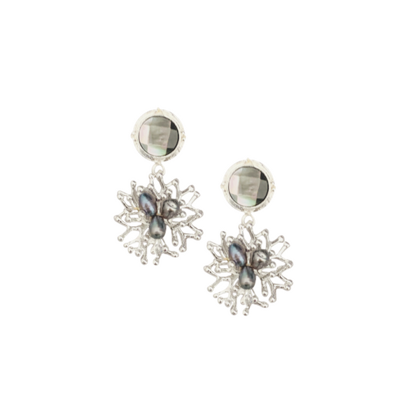 Halcyon & Hadley South Pacific Silver Earrings with Freshwater Peacock Pearls - Women's Earrings - Women's Jewelry - Unique Earrings - Statement Earrings