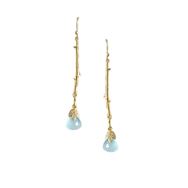 Halcyon & Hadley Aquamarine Chalcedony Bamboo Drop Earrings - Women's Earrings - Women's Jewelry - Unique Earrings - Statement Earrings