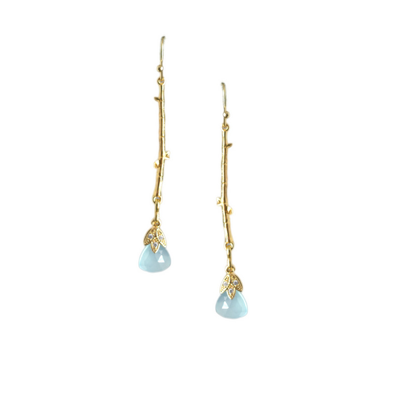 Halcyon & Hadley Aquamarine Chalcedony Bamboo Drop Earrings - Women's Earrings - Women's Jewelry - Unique Earrings - Statement Earrings