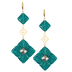 Halcyon & Hadley Greek Key Art Deco Statement Earrings in Emerald Green & Gold - Women's Earrings - Women's Jewelry - Unique Earrings - Statement Earrings