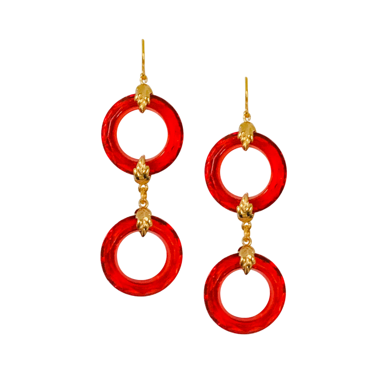 Halcyon & Hadley Hollywood Regency Earrings in Cherry Red and Gold - Women's Earrings - Women's Jewelry - Unique Earrings - Statement Earrings