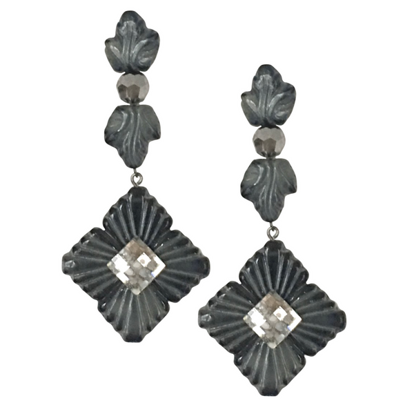 Halcyon & Hadley Ivy Statement Earrings in Marbled Grey & Silver - Women's Earrings - Women's Jewelry - Unique Earrings - Statement Earrings