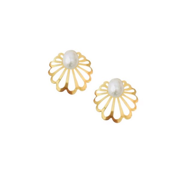 Art Deco Clamshell Studs with Baroque Pearls