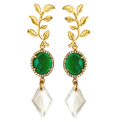 Halcyon & Hadley Green Onyx and Swarovski Crystal Gold Laurel Statement Earrings - Women's Earrings - Women's Jewelry - Unique Earrings - Statement Earrings