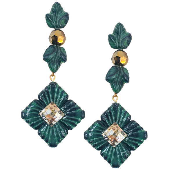 Halcyon & Hadley Ivy Statement Earrings in Green Malachite & Gold - Women's Earrings - Women's Jewelry - Unique Earrings - Statement Earrings