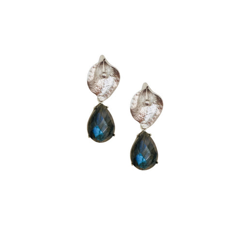 Halcyon & Hadley Lily Statement Stud Earrings in Silver and Labradorite - Women's Earrings - Women's Jewelry - Unique Earrings - Statement Earrings