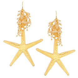 Halcyon & Hadley Sandy Starfish Statement Earrings in Matte Gold and Crystal Quartz - Women's Earrings - Women's Jewelry - Unique Earrings - Statement Earrings