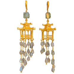 Halcyon & Hadley Chinois Chalet Statement Earrings in Labradorite and Gold - Women's Earrings - Women's Jewelry - Unique Earrings - Statement Earrings
