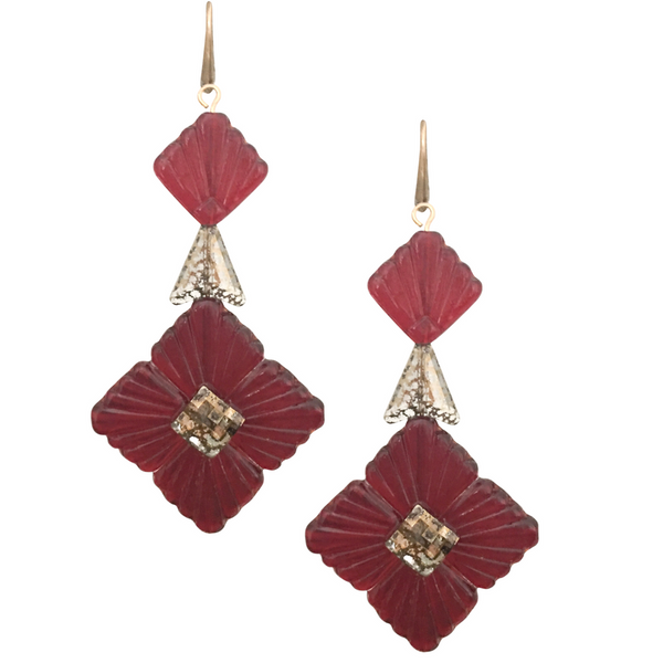Halcyon & Hadley Swarovski Midnight Statement Earrings in Garnet Red and Gold - Women's Earrings - Women's Jewelry - Unique Earrings - Statement Earrings