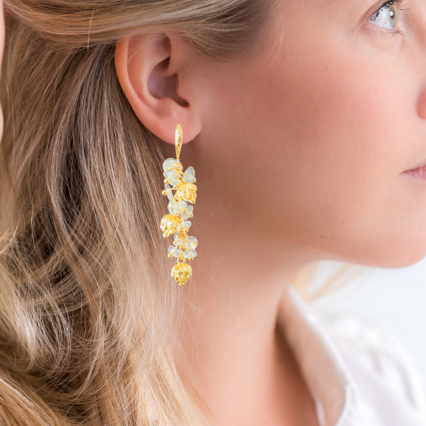 Halcyon & Hadley Green Amethyst Little Lotus Cascade Earrings - Women's Earrings - Women's Jewelry - Unique Earrings - Statement Earrings