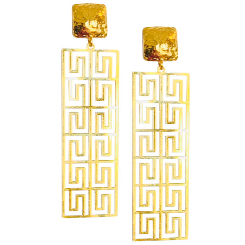 Halcyon & Hadley Athena Greek Key Statement Earrings - Women's Earrings - Women's Jewelry - Unique Earrings - Statement Earrings