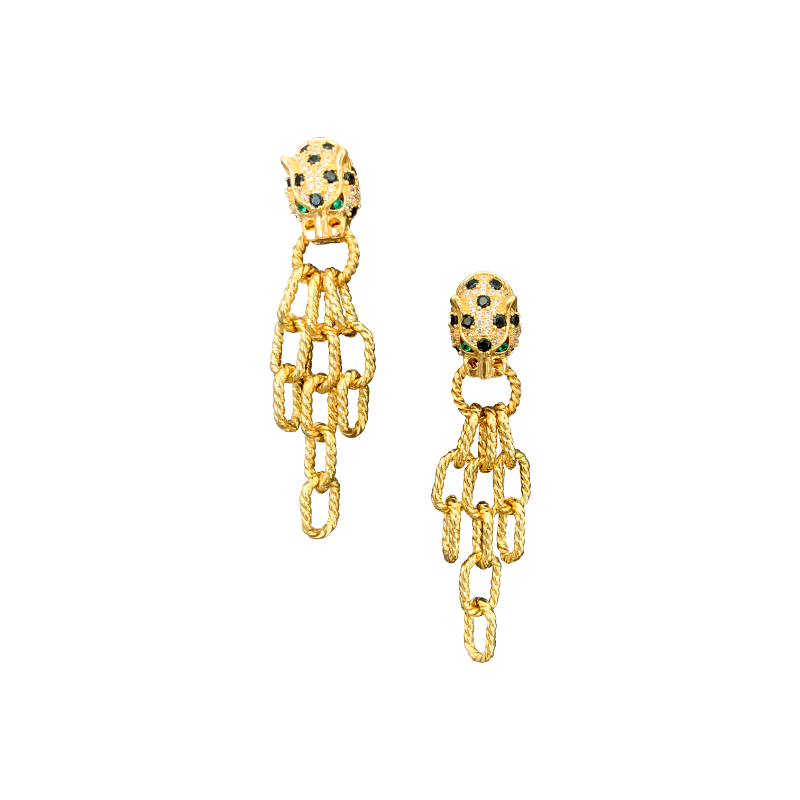 Halcyon & Hadley Cheetah Statement Earrings with Black and Emerald Pave - Women's Earrings - Women's Jewelry - Unique Earrings - Statement Earrings