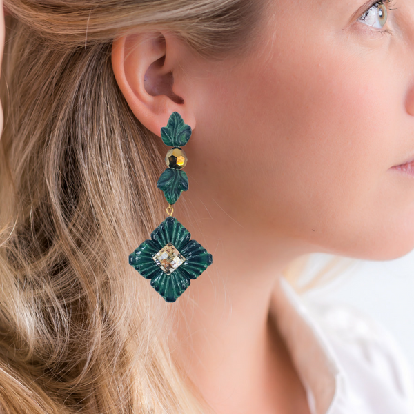 Halcyon & Hadley Ivy Statement Earrings in Green Malachite & Gold - Women's Earrings - Women's Jewelry - Unique Earrings - Statement Earrings