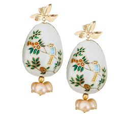 Halcyon & Hadley Orangerie Cloisonné Statement Earrings with Peach Freshwater Pearls - Women's Earrings - Women's Jewelry - Unique Earrings - Statement Earrings
