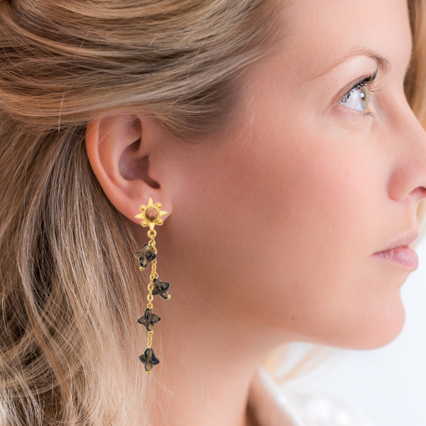 Halcyon & Hadley Tuscan Sun Cascade Earrings with Smoky Quartz and Copper Calcite - Women's Earrings - Women's Jewelry - Unique Earrings - Statement Earrings