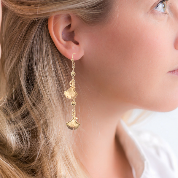 Halcyon & Hadley Ginkgo Glam Earrings in Champagne Gold - Women's Earrings - Women's Jewelry - Unique Earrings - Statement Earrings