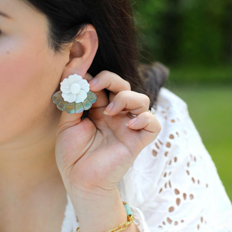 South China Sea Statement Studs in Mother of Pearl and Black Lip Shell