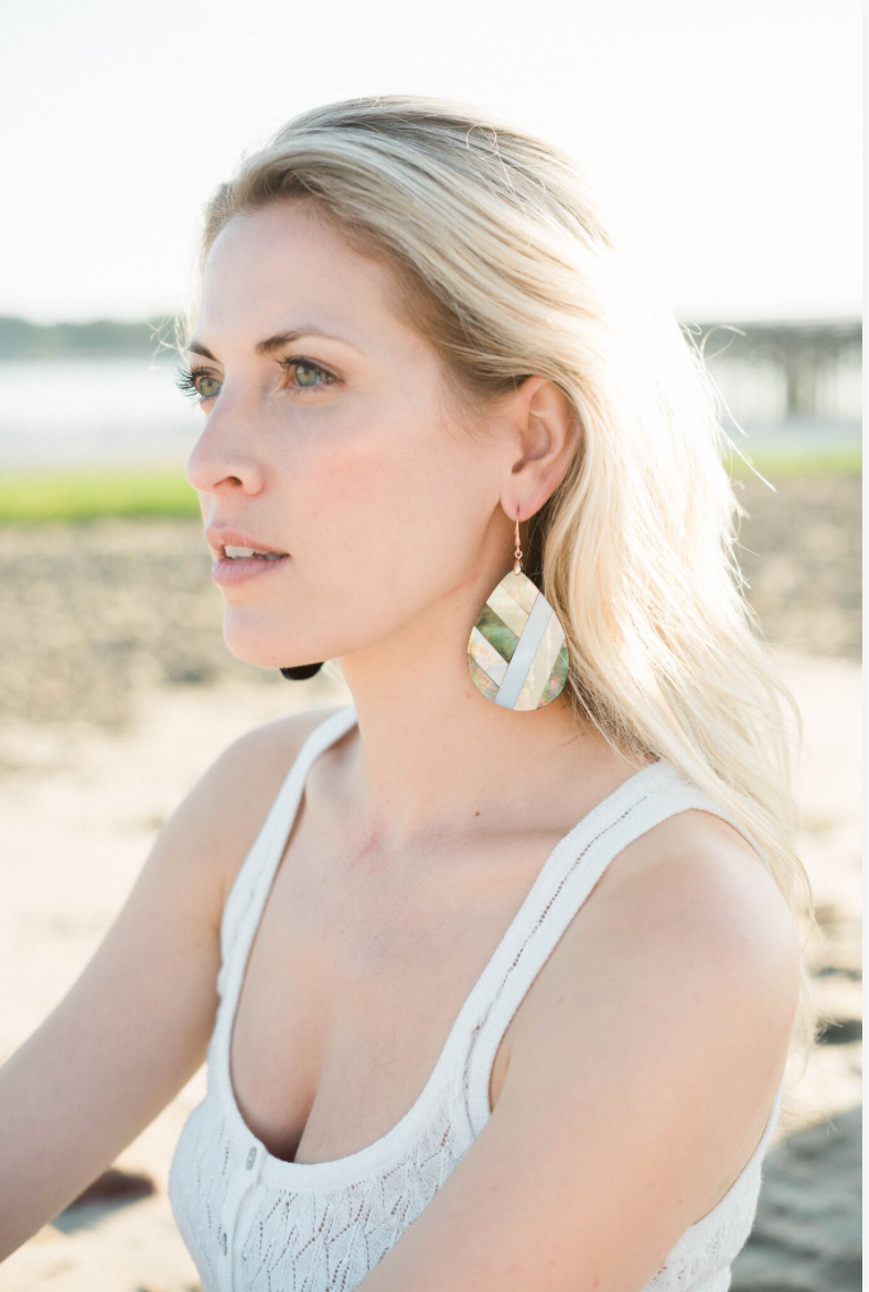 Halcyon & Hadley Art Nouveau Inlaid Mother of Pearl Geometric Statement Earrings - Women's Earrings - Women's Jewelry - Unique Earrings - Statement Earrings