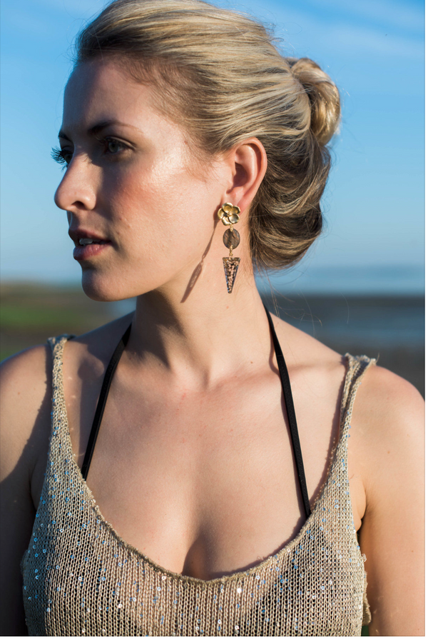 Halcyon & Hadley Blossom Statement Earrings in Labradorite & Gold - Women's Earrings - Women's Jewelry - Unique Earrings - Statement Earrings