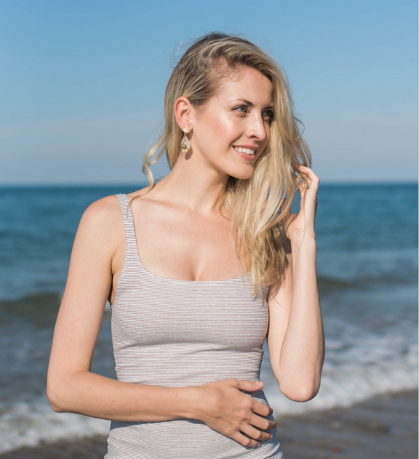 Halcyon & Hadley Duxbury Beach Statement Earrings with Moonstones, Mother of Pearl and Gold Oysters - Women's Earrings - Women's Jewelry - Unique Earrings - Statement Earrings