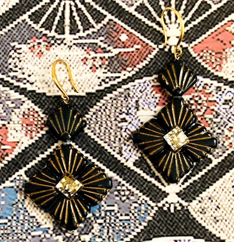 Halcyon & Hadley Swarovski Sunburst Statement Earrings in Gilded Black - Women's Earrings - Women's Jewelry - Unique Earrings - Statement Earrings