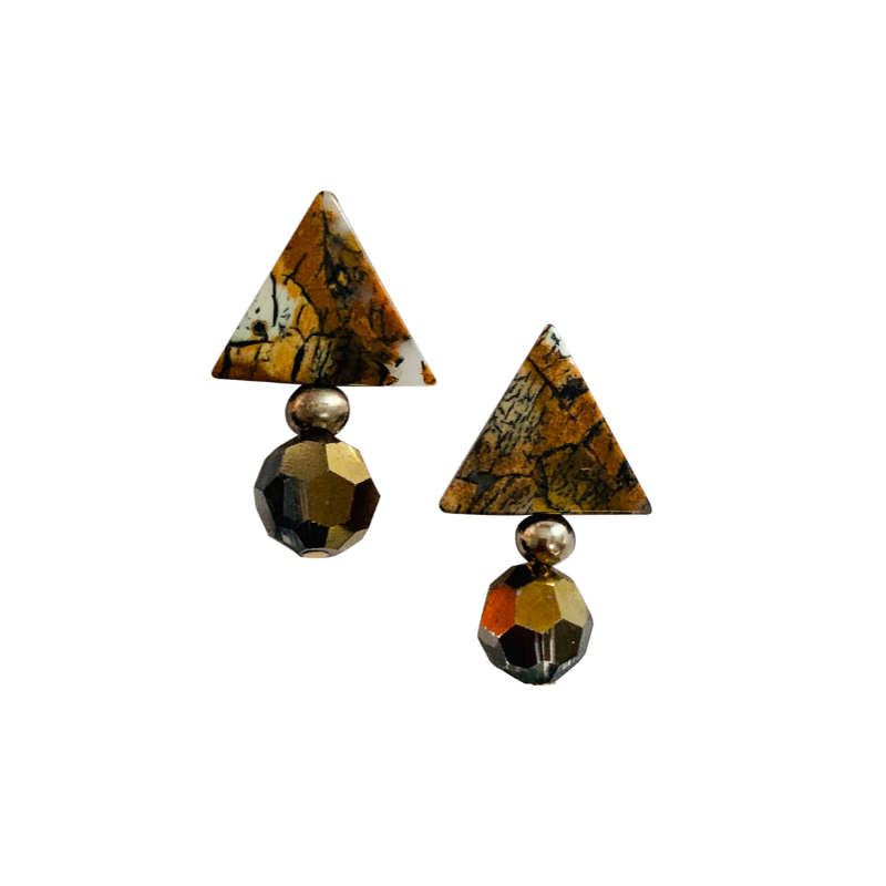 Halcyon & Hadley Triple Threat Statement Stud with Silver Leaf Jasper and Swarovski Crystals - Women's Earrings - Women's Jewelry - Unique Earrings - Statement Earrings