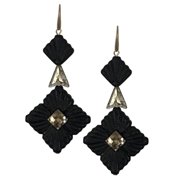 Halcyon & Hadley Swarovski Midnight Statement Earrings in Matte Black and Gold - Women's Earrings - Women's Jewelry - Unique Earrings - Statement Earrings