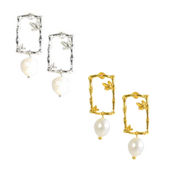 Halcyon & Hadley Baby Bamboo and Pearl Statement Studs - Women's Earrings - Women's Jewelry - Unique Earrings - Statement Earrings