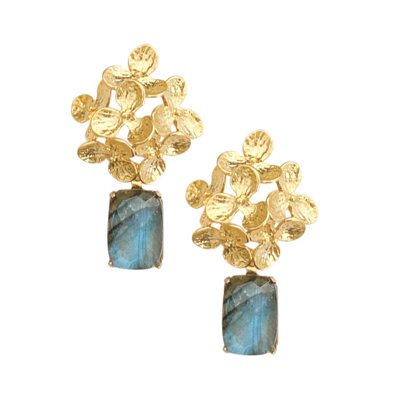Halcyon & Hadley Hydrangea Bloom Drop Earrings with Labradorite - Women's Earrings - Women's Jewelry - Unique Earrings - Statement Earrings