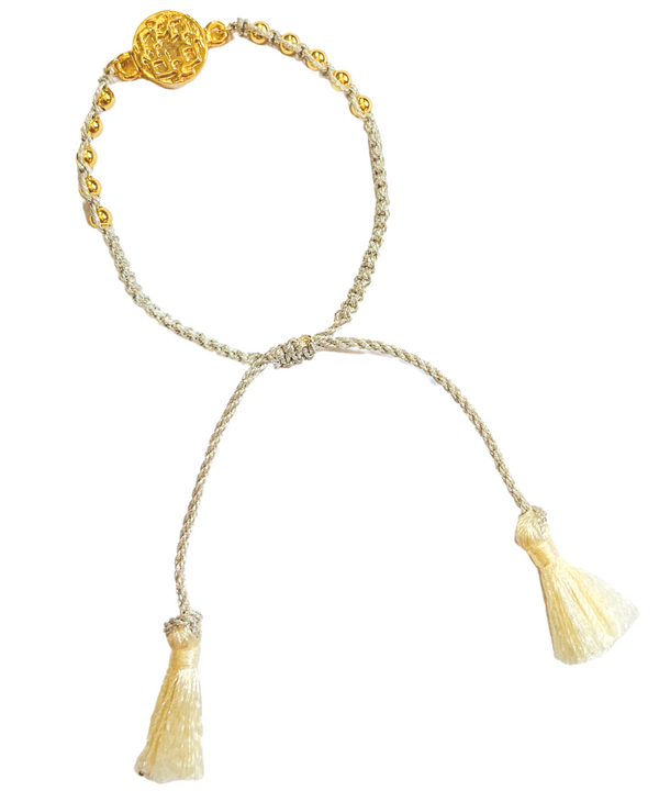 Halcyon & Hadley Bali Macrame Bracelet in Ivory, Gold, and Silver Fringe - Women's Earrings - Women's Jewelry - Unique Earrings - Statement Earrings