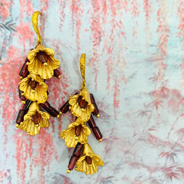 Garnet Gold Lilly Cascade Earrings
