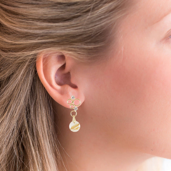 Halcyon & Hadley Gold Rutilated Quartz Klimt Statement Stud Earrings - Women's Earrings - Women's Jewelry - Unique Earrings - Statement Earrings
