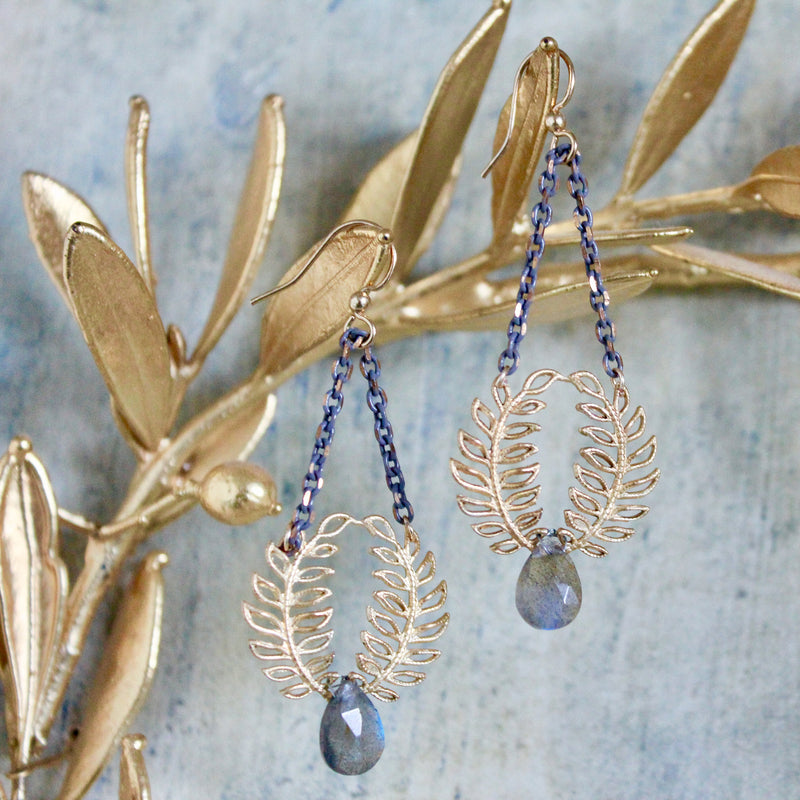 Halcyon & Hadley Labradorite Woodland Drop Earrings - Women's Earrings - Women's Jewelry - Unique Earrings - Statement Earrings