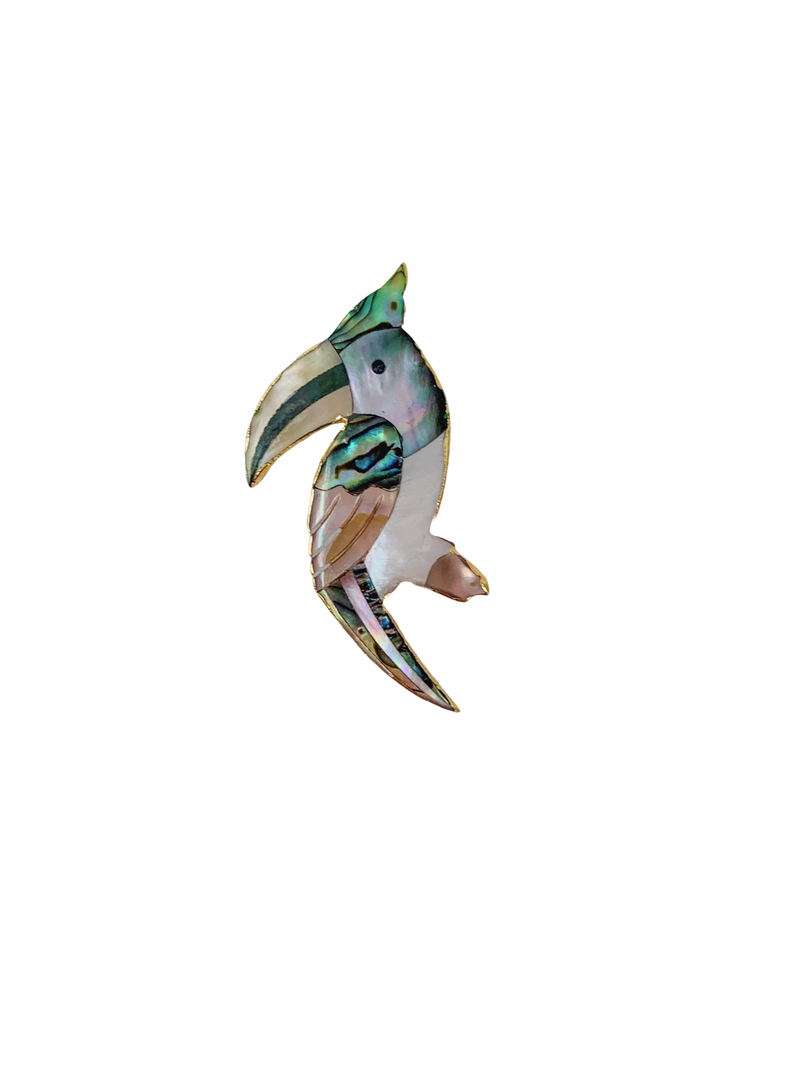 Halcyon & Hadley Aracari Brooch with Mother of Pearl Inlay - Women's Earrings - Women's Jewelry - Unique Earrings - Statement Earrings