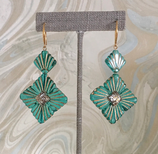 Halcyon & Hadley Swarovski Sunburst Statement Earrings in Gilded Emerald - Women's Earrings - Women's Jewelry - Unique Earrings - Statement Earrings