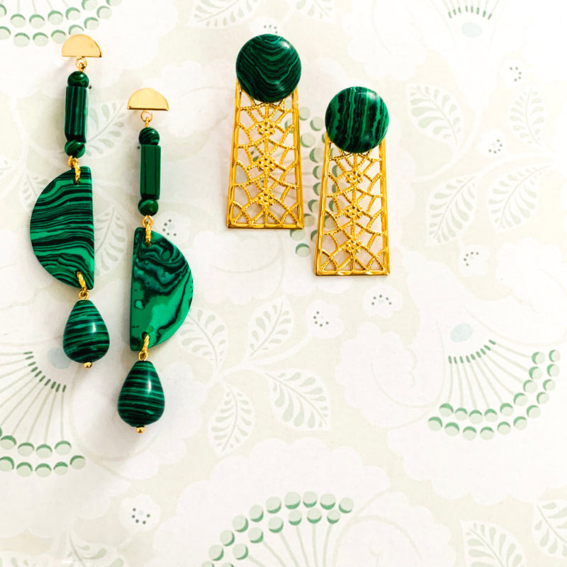 Halcyon & Hadley Malachite Linear Earrings - Women's Earrings - Women's Jewelry - Unique Earrings - Statement Earrings