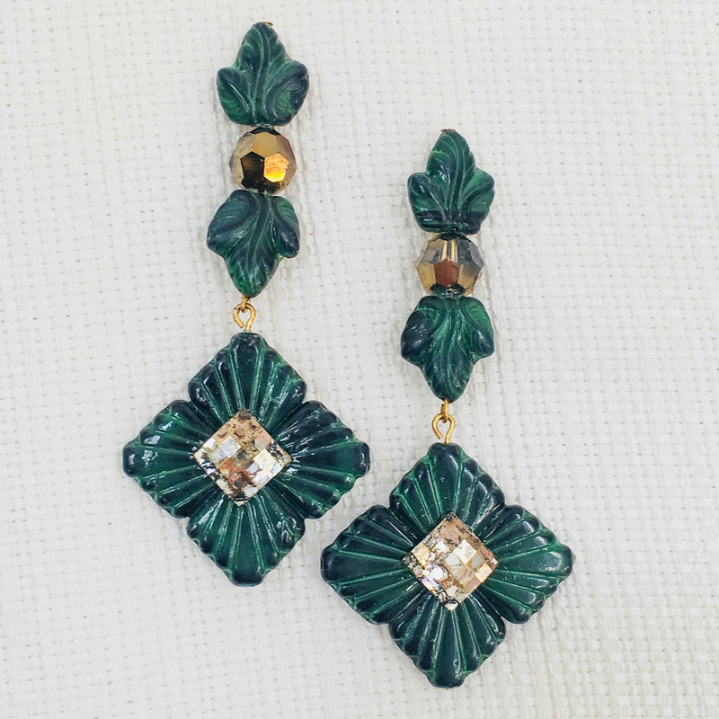 Halcyon & Hadley Ivy Statement Earrings in Green Malachite & Gold - Women's Earrings - Women's Jewelry - Unique Earrings - Statement Earrings