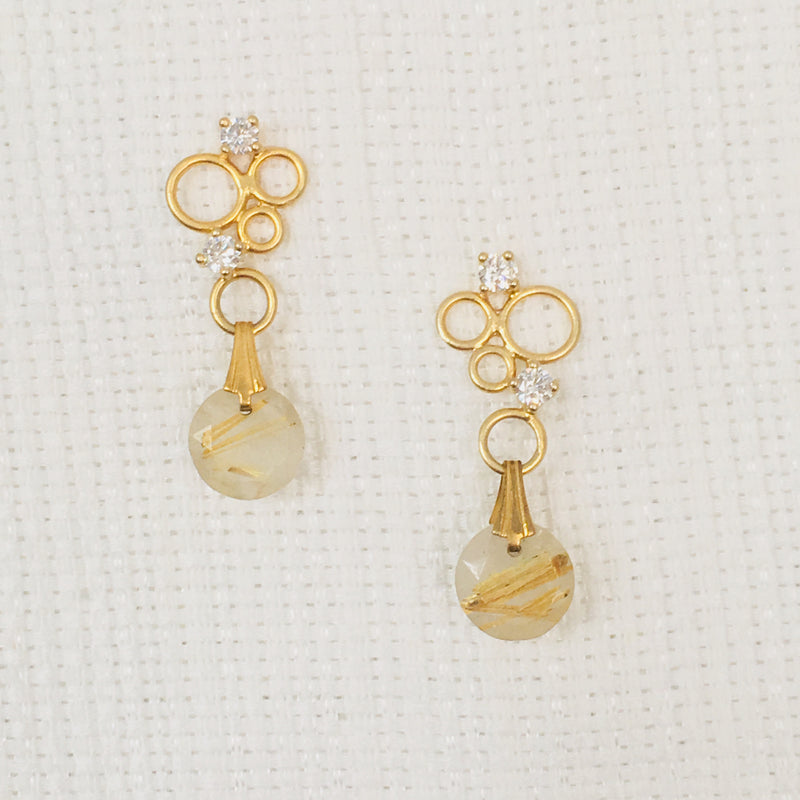 Halcyon & Hadley Gold Rutilated Quartz Klimt Statement Stud Earrings - Women's Earrings - Women's Jewelry - Unique Earrings - Statement Earrings