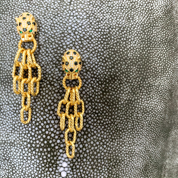 Halcyon & Hadley Cheetah Statement Earrings with Black and Emerald Pave - Women's Earrings - Women's Jewelry - Unique Earrings - Statement Earrings
