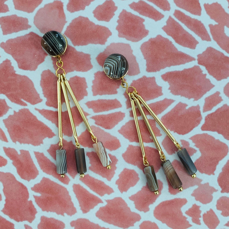 Halcyon & Hadley Tripod Earrings with Brown Botswana Agate - Women's Earrings - Women's Jewelry - Unique Earrings - Statement Earrings