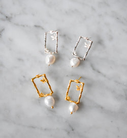 Halcyon & Hadley Baby Bamboo and Pearl Statement Studs - Women's Earrings - Women's Jewelry - Unique Earrings - Statement Earrings