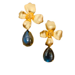 Halcyon & Hadley Dogwood Statement Drop Earrings in Gold with Labradorite - Women's Earrings - Women's Jewelry - Unique Earrings - Statement Earrings